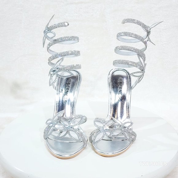 Fly Girl 2 Metallic Silver Upper & Rhinestones Butterfly Wrap Strap High H… - Picture 10 of 11